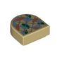 Tile Round 1 x 1 Half Circle with Silver Lattice, Dark Green/Sand Blue/Orange Shapes print