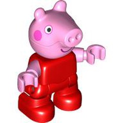 LEGO part dupupn9995pr0001 Duplo Figure Child, Pig with Dark Pink Cheeks print in Bright Red/ Red