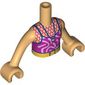 Minidoll Torso Girl with Magenta Dress, Bright Pink Swirls, Dark Blue Straps, Necklace, Gold Belt print, Warm Tan Arms and Hands