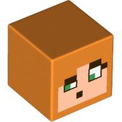 LEGO part 19729pr0081 Minifig Head Special, Cube with Minecraft Alex, One Eye Wide Open print in Bright Orange/ Orange