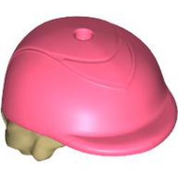LEGO part 2136pat0004 Hair and Hat, Short Tan with Riding Helmet in Vibrant Coral/ Coral