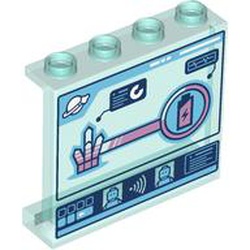 LEGO part 60581pr0037 Panel 1 x 4 x 3 with Computer Screen, Crystal, Battery print in Transparent Light Blue/ Trans-Light Blue
