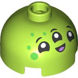 LEGO part 3262pr1034 Brick Round 2 x 2 Dome Top with 3-Eyed Alien print in Bright Yellowish Green/ Lime