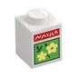 Brick 1 x 1 with White Scribbling On Red Rectangle, Bright Light Yellow Flowers in Bright Green Square print
