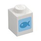 Brick 1 x 1 with Dark Azure Fish on Medium Blue Square print