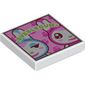 Tile 2 x 2 with Lime 'BUBBLEGUM', Medium Azure, Dark Pink Rabbits print