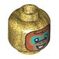 Minifig Head Albert, Dark Orange Hair, Dark Tan Monkey Face, Dark Turquoise Eyeshadow Print