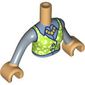 Minidoll Torso Woman with Lime/Yellowish Green Jacket, Dark Blue Trim, Sand Blue Shirt, Pearl Necklace print, Warm Tan Arms and Hands