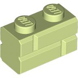 LEGO part 98283 Brick Special 1 x 2 with Masonry Brick Profile in Spring Yellowish Green/ Yellowish Green