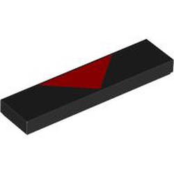 LEGO part 2431pr0204 Tile 1 x 4 with Red Triangle print in Black