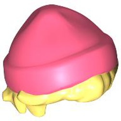 LEGO part 5492pat0001 Hair and Hat, Short Hair and Beanie Coral pattern [PLAIN] in Cool Yellow/ Bright Light Yellow
