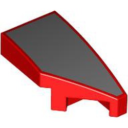 LEGO part 29119pr0003 Slope Curved 2 x 1 with Stud Notch Right with Silver Surface print in Bright Red/ Red