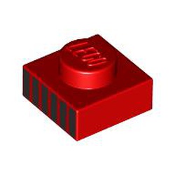 LEGO part 3024pr0029 Plate 1 x 1 with Black Stripes / Grill print in Bright Red/ Red