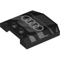 LEGO part 45677pr0024 Slope Curved 4 x 4 x 2/3 Triple Curved with 2 Studs with Light Bluish Grey Decorations, Audi Logo print in Black