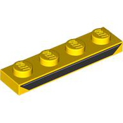 LEGO part 3710pr0002 Plate 1 x 4 with Black Stripe print in Bright Yellow/ Yellow