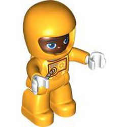 LEGO part 23973pr9999 Duplo Figure with Helmet Bright Light Orange, Bright Light Orange Legs, Space Suit Print in Flame Yellowish Orange/ Bright Light Orange