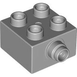 LEGO part 22881 Duplo Brick 2 x 2 - Grooved Pin on Side in Medium Stone Grey/ Light Bluish Gray