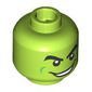 Minifig Head Green Goblin, Thick Black Eyebrows, Mean Grin