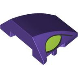 LEGO part 64225pr0016 Wedge Curved 4 x 3 No Studs with Lime Eyes print in Medium Lilac/ Dark Purple