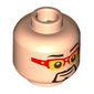 Minifig Head Tony Stark, Red Glasses, Yellow Glass, Black Beard, Raised Eyebrow