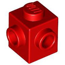 LEGO part 26604 Brick Special 1 x 1 with Studs on 2 Adjacent Sides in Bright Red/ Red