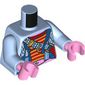 Torso, Jacket with Strap, Gold/Red Stripes Shirt, Bright Pink Stomach print, Bright Light Blue Arms, Bright Pink Hands