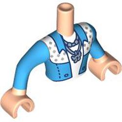 LEGO part 92815c01pr0007 Minidoll Torso Man with Blue Jacket, Dark Blue Trim, Silver Dots, Necklace with Music Note, White Shirt print, Light Nougat Arms and Hands in Light Nougat