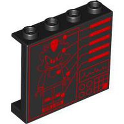 LEGO part 60581pr0038 Panel 1 x 4 x 3 [Side Supports / Hollow Studs] with Computer Screen, Red Shadow Schematics print in Black