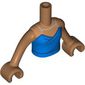Minidoll Torso Woman with Blue Dress, Dark Blue Trim, Silver Straps print, Medium Nougat Arms and Hands