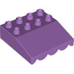 LEGO part 35132 Duplo Roofpiece Slope 33 4 x 4 with Awning Overhang with 5 Bottom Tubes in Medium Lavender