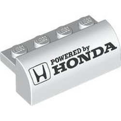 LEGO part 6081pr0002 Brick Curved 2 x 4 x 1 1/3 with Curved Top with 'POWERED BY HONDA' print in White