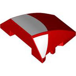 LEGO part 64225pr0017 Wedge Curved 4 x 3 No Studs with White Semi-Circle print in Bright Red/ Red
