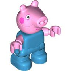 LEGO part dupupn9995pr0001 Duplo Figure Child, Pig with Dark Pink Cheeks print in Dark Azure