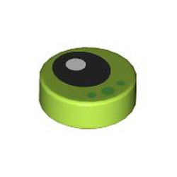 LEGO part 98138pr0391 Tile Round 1 x 1 with Black Pupil, Green Dots print in Bright Yellowish Green/ Lime