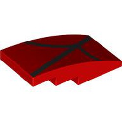 LEGO part 93606pr0015 Slope Curved 4 x 2 No Studs, Black Lines (Webbing) Print in Bright Red/ Red
