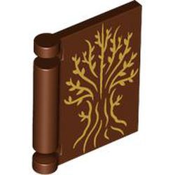LEGO part 24093pr0044 Book Cover with Gold Tree print in Reddish Brown