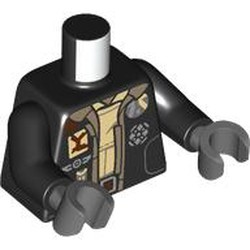 LEGO part 973c03h12pr0001 Torso, Black Arms, Dark Bluish Gray Hands with print in Black