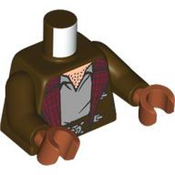 LEGO part 973c07h76pr0001 Torso, Dark Brown Arms, Reddish Orange Hands with print in Dark Brown