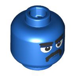 LEGO part 28621pr9962 Minifig Head, White Eyes, Big Black Eyebrows, Moustache in Bright Blue/ Blue