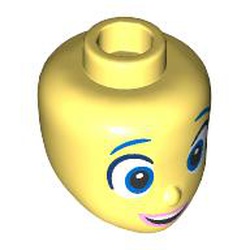 LEGO part 92198pr9997 Minidoll Head Big White Eyes, Blue Pupils, Coral Lips in Cool Yellow/ Bright Light Yellow