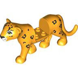 LEGO part 80672pr0002 Animal, Tiger with 2 x 2 Cut-Out with White Face, Black Leopard Spots print in Flame Yellowish Orange/ Bright Light Orange