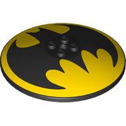 LEGO part 3961pr0014 Dish 8 x 8 Inverted [Radar] with Black Bat-Man Logo on Yellow Background print (Bat Signal) in Black