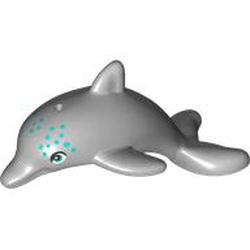 LEGO part 13392pr0005 Animal, Dolphin, Jumping with Dark Turquoise Eyes, Spots print in Medium Stone Grey/ Light Bluish Gray