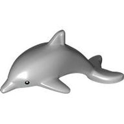 LEGO part 33499pr0001 Animal, Dolphin with Black Eyes and White Pupils Print in Medium Stone Grey/ Light Bluish Gray