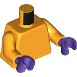 LEGO part 973c34h09 Torso, Orange Arms, Dark Purple Hands [Plain] in Flame Yellowish Orange/ Bright Light Orange