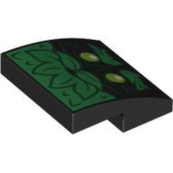 LEGO part 15068pr0089 Slope Curved 2 x 2 x 2/3 with Green Leaves Face print in Black