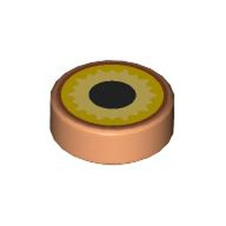 LEGO part 98138pr0388 Tile Round 1 x 1 with Yellow/Bright Light Yellow, Black Pupil print in Nougat