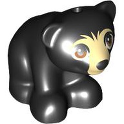 LEGO part 14732pr0005 Animal, Bear, Small with Hole in Top, Nougat Eyes, Tan Face print in Black