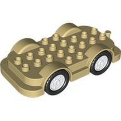 LEGO part 24911c03 Duplo Car Base 4 x 8 with Four Black Wheels and White Hubs in Brick Yellow/ Tan