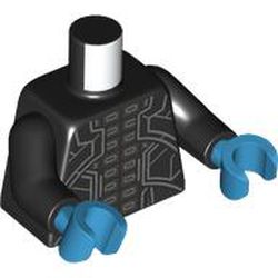 LEGO part 973c03h04pr6985 Torso Robes with Silver Trim over Armor Print, Black Arms, Dark Azure Hands in Black